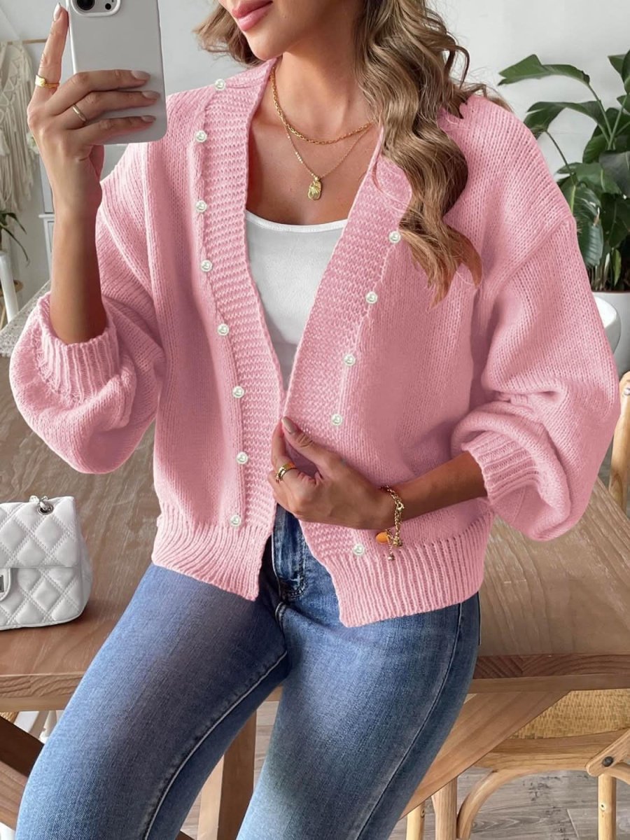 Pearl Open Front Long Sleeve Cardigan - Love Salve